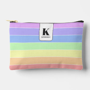 Monogrammed Pastel Rainbow Colourful Stripes Moder Accessory Pouch