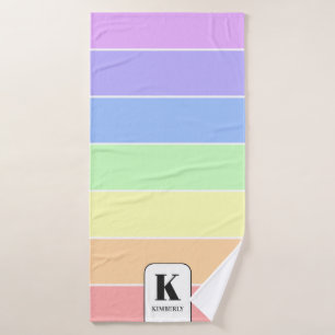 Monogrammed Pastel Rainbow Colourful Stripes Moder Bath Towel Set