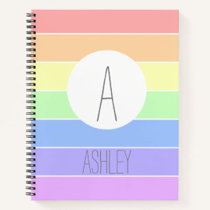 Monogrammed Pastel Rainbow Colourful Stripes  Notebook
