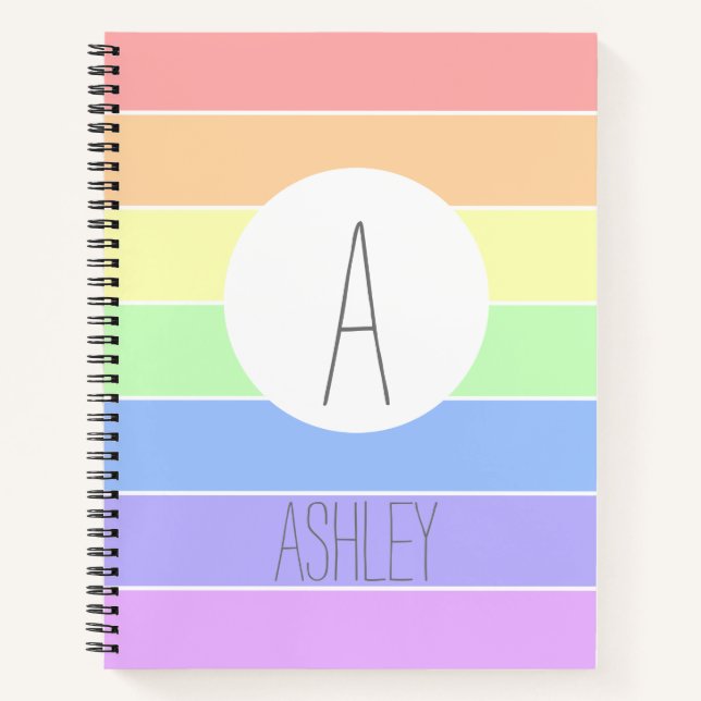 Monogrammed Pastel Rainbow Colourful Stripes  Notebook (Front)