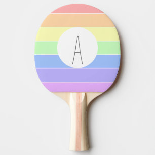 Monogrammed Pastel Rainbow Colourful Stripes   Ping Pong Paddle