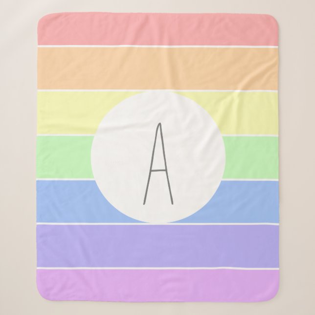 Monogrammed Pastel Rainbow Colourful Stripes  Sherpa Blanket (Front)