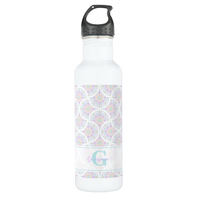 Monogrammed Pastel Rainbow Sundae Mandala Art Deco 710 Ml Water Bottle (Front)