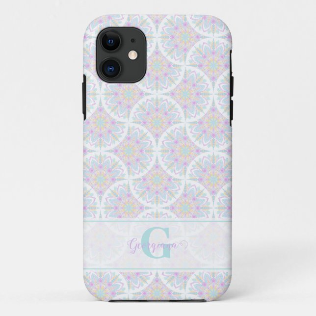 Monogrammed Pastel Rainbow Sundae Mandala Art Deco Case-Mate iPhone Case (Back)