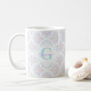 Monogrammed Pastel Rainbow Sundae Mandala Art Deco Coffee Mug