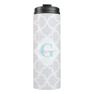 Monogrammed Pastel Rainbow Sundae Mandala Art Deco Thermal Tumbler