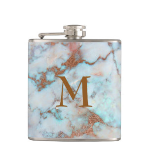 Monogrammed Pastel Tones Marble Stone Hip Flask