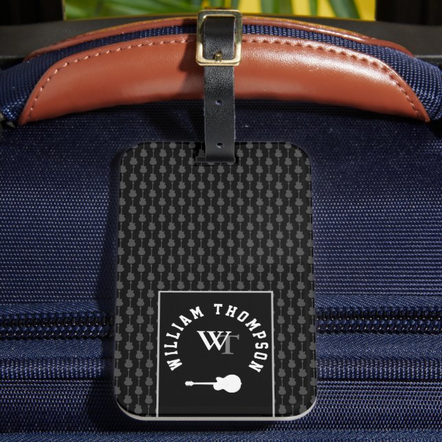 Monogrammed pattern of instruments with name luggage tag (Front Insitu 2)