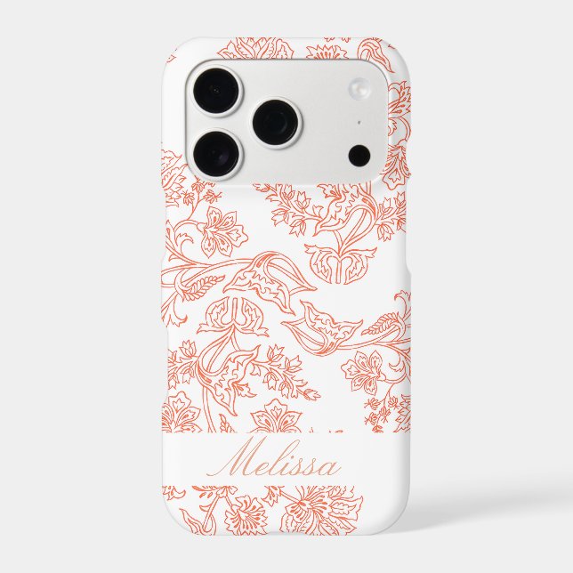 Monogrammed Peach Floral iPhone 17 Pro Cases (Back)