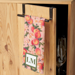 Monogrammed Peachy Watercolor Bliss, Peach Themed Tea Towel