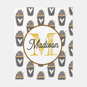 Monogrammed personalise fleece blanket coffee