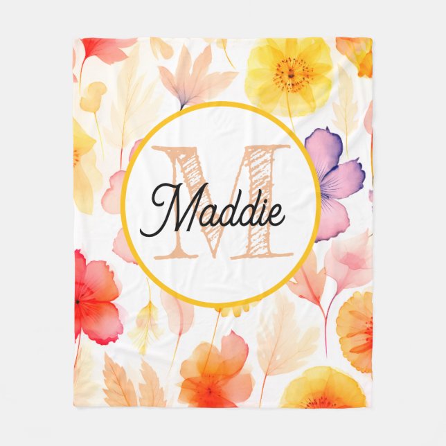Monogrammed personalise fleece blanket florl (Front)