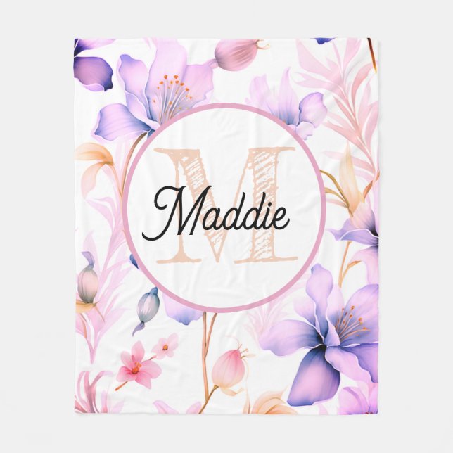 Monogrammed personalise fleece blanket florl (Front)