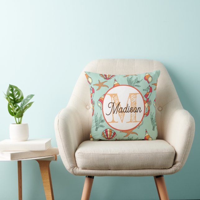 Monogrammed personalised beach theme pillow (Chair)