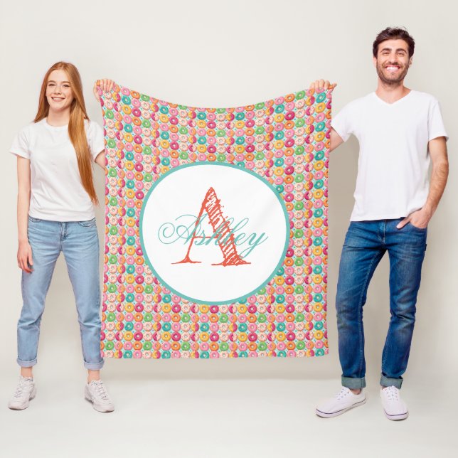 Monogrammed personalised doughnuts fleece blanket (In Situ)