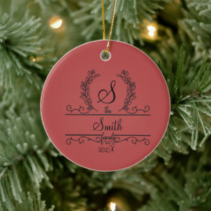 Monogrammed Personalised Family Name Ceramic Tree Decoration