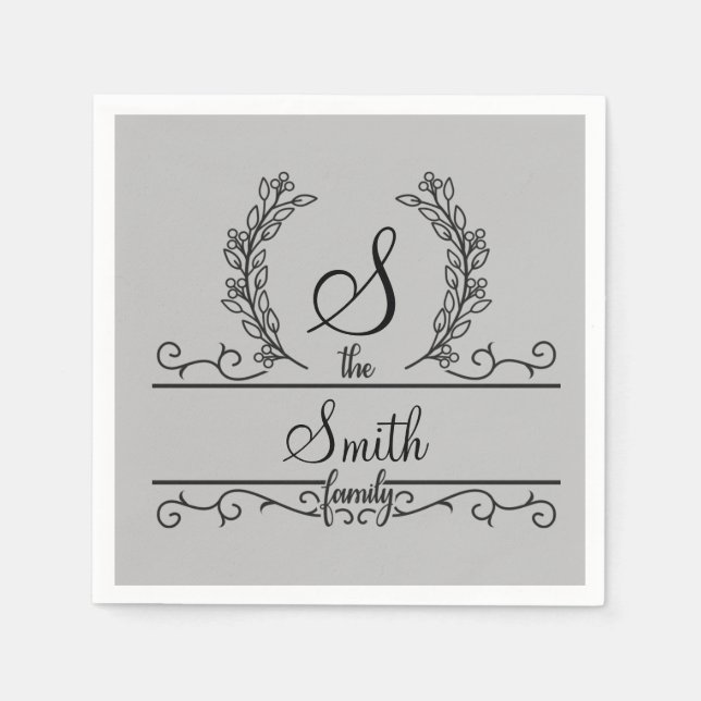 Monogrammed Personalised Family Name  Napkin (Front)