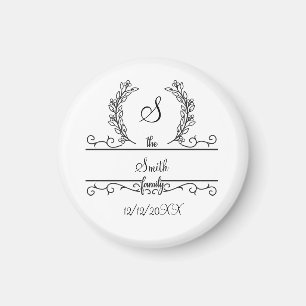 Monogrammed Personalised Family Name Script Leaves Magnet