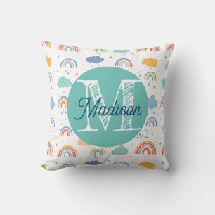 Monogrammed personalised rainbow pillow