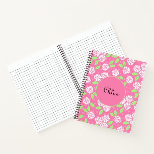 Monogrammed Personalised Shabby Chic Pink Floral Notebook (Inside)