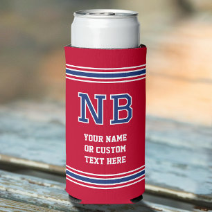 Monogrammed Personalised Text Crimson Navy White Seltzer Can Cooler