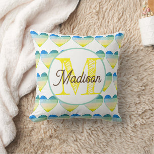 Monogrammed personalized rainbow heart pillow