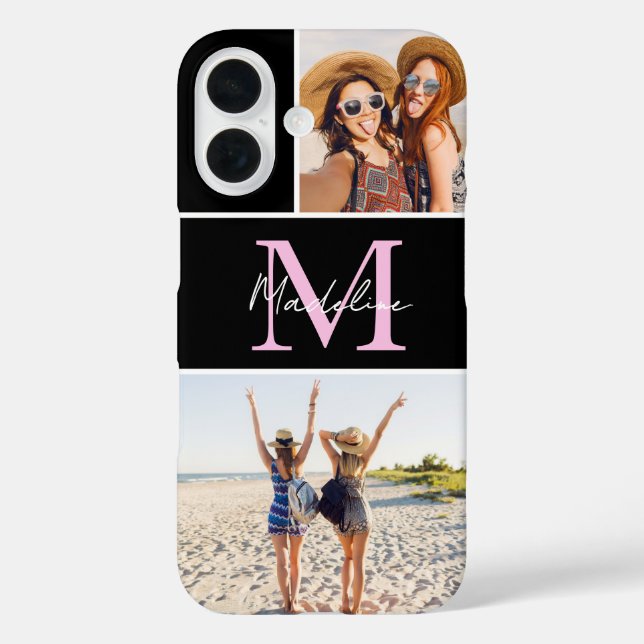 Monogrammed Photo Collage Black Case-Mate iPhone Case (Back)