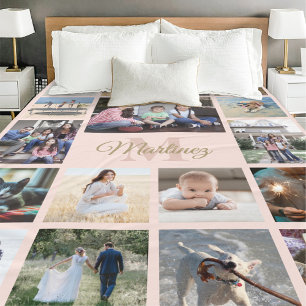 Monogrammed Photo Collage Blush Pink and Gold Fleece Blanket