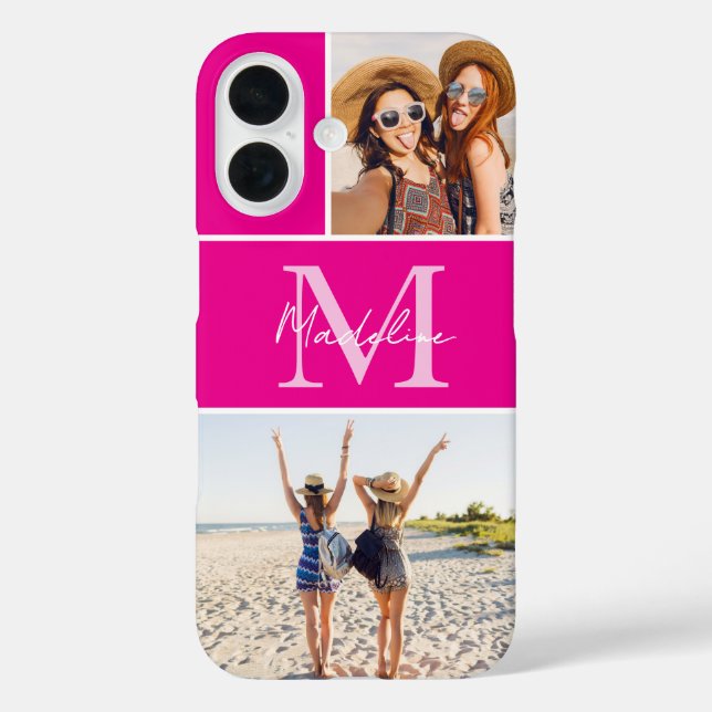 Monogrammed Photo Collage Pink Case-Mate iPhone Case (Back)