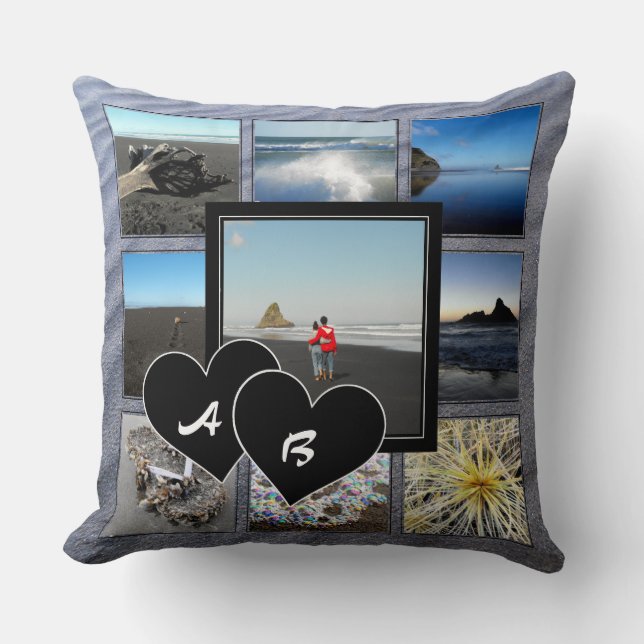 Monogrammed Photo Collage Throw Pillow (Front)