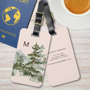 Monogrammed Pine Forest and Mountain Luggage Tag