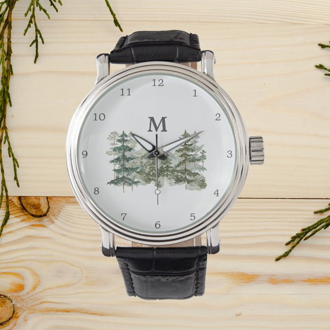 Monogrammed Pine Forest and mountain Watch (Close up)