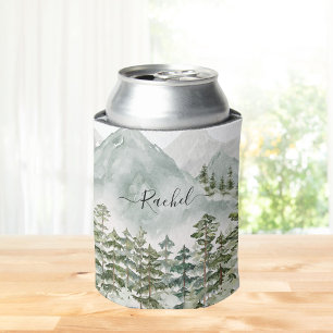Monogrammed Pine Forest and Mountains Can Cooler