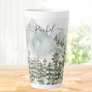 Monogrammed Pine Forest and Mountains Latte Mug