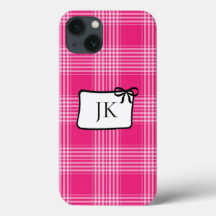 Monogrammed Pink and Black Flannel Plaid Cell Case