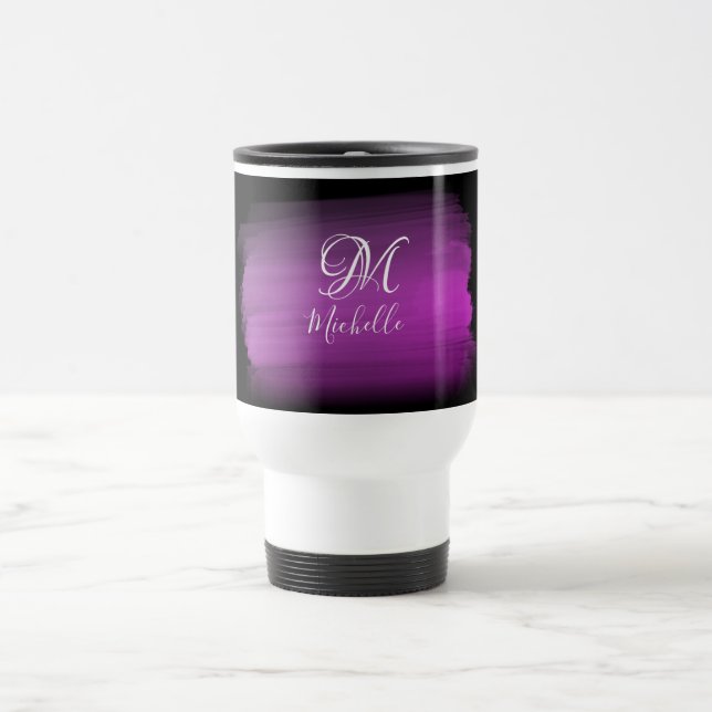 Monogrammed Pink and Black Travel Mug (Center)