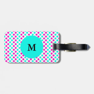 Monogrammed Pink and Blue Polka Dots Luggage Tag