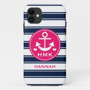 MONOGRAMMED PINK AND NAVY ANCHOR Case-Mate iPhone CASE