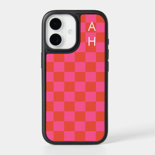 Monogrammed Pink and Orange Checkerboard Pattern 