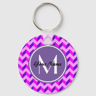 Monogrammed Pink and Purple Chevron Patchwork Key Ring