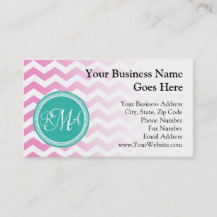Monogrammed Pink and Teal Chevron Custom Business Card