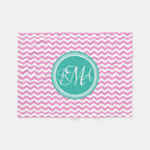 Monogrammed Pink and Teal Chevron Custom Fleece Blanket