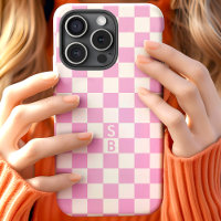 Monogrammed Pink And White Chequerboard Pattern