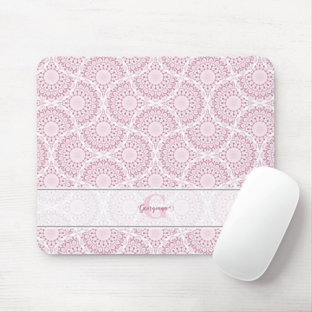 Monogrammed Pink Art Deco Confetti Lace Mandala Mouse Pad (With Mouse)