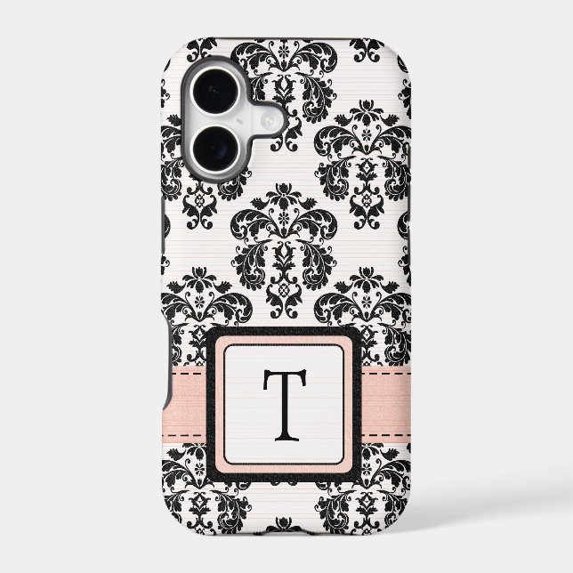 Monogrammed Pink Black Damask (Back)