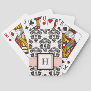 Monogrammed Pink Black Damask Bicycle® Playing Car Playing Cards