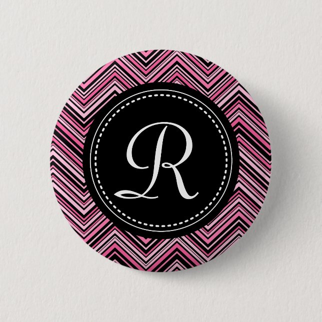 Monogrammed Pink Black Tribal Chevron Pattern 6 Cm Round Badge (Front)