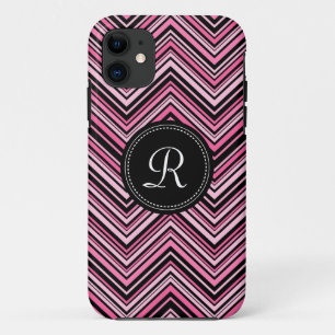 Monogrammed Pink Black Tribal Chevron Pattern Case-Mate iPhone Case