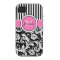 Monogrammed Pink, Black, White Striped Damask