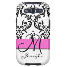 Monogrammed Pink Black White Swirls Damask